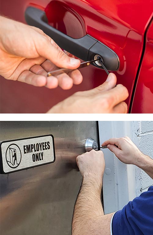 We provide lockout service for automotive (top) and commercial clients (bottom).